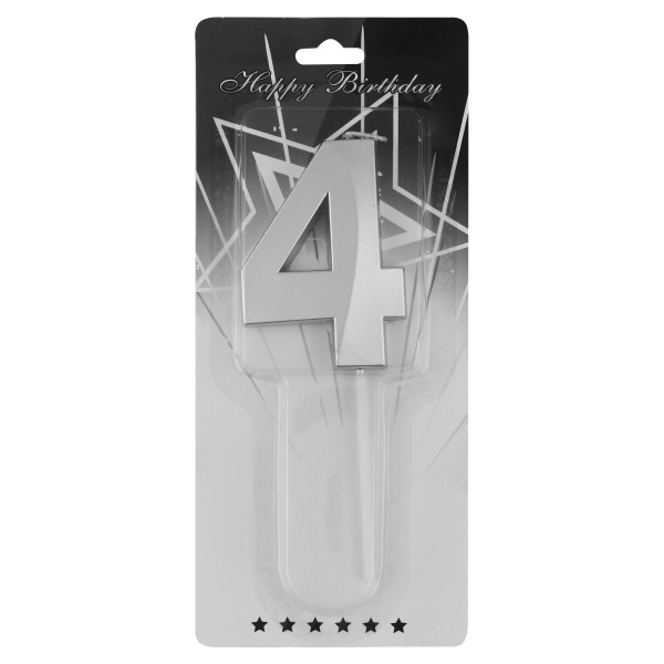 Свеча д/торта цифра Серебро "4"  7см