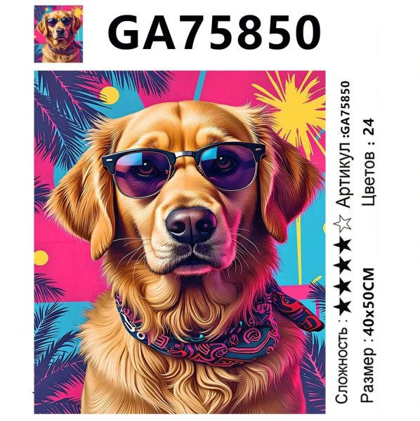 Алмазная мозаика 40*50см Собака в очках