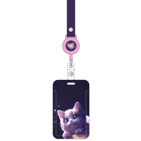 Бейдж 110*70мм Love cat, вертикальный на цв. ленте