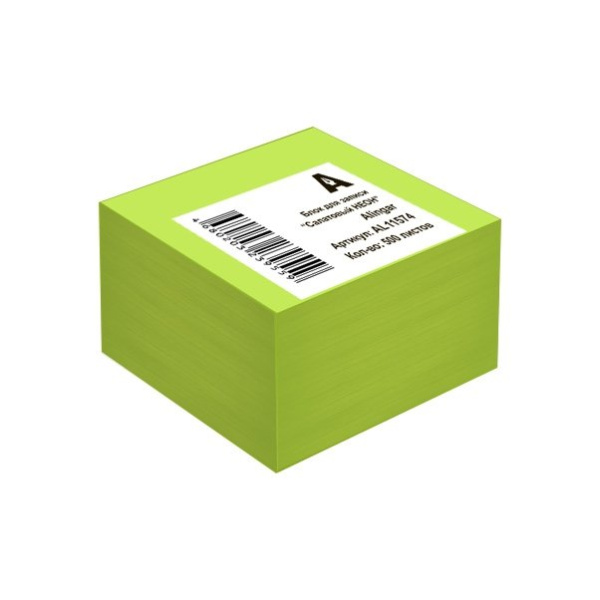 Блок для записeй 8.5*8.5*5см салатовый неон неон непроклееный