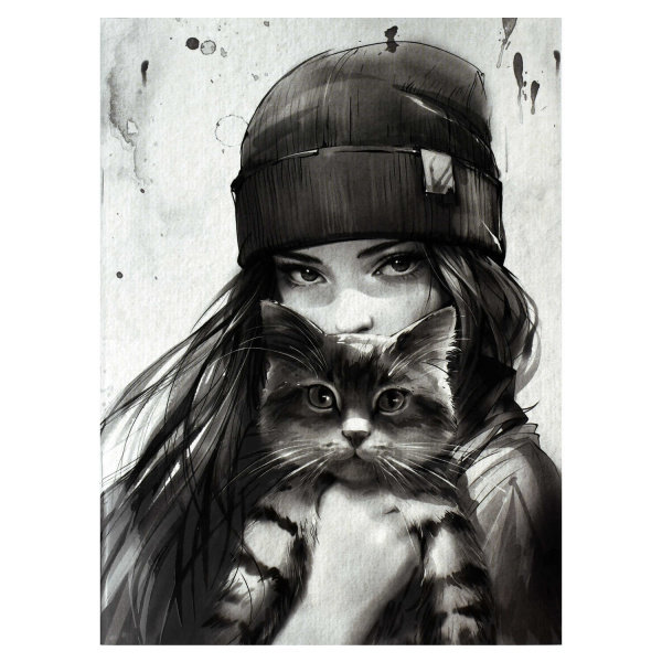 Тетрадь 32л Девушка с котом. Осень