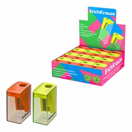 Точилка пластик с контейнером  1отв. City Mini Neon