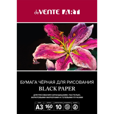 Папка/рисования А3 10л. Черная в пластик. папке, 160г/м2