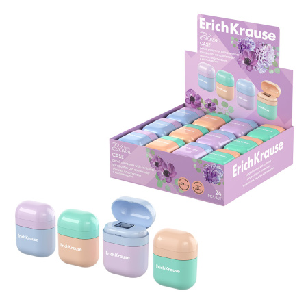 Точилка пластик с контейнером 1отв. ЕК Case Pastel Bloom