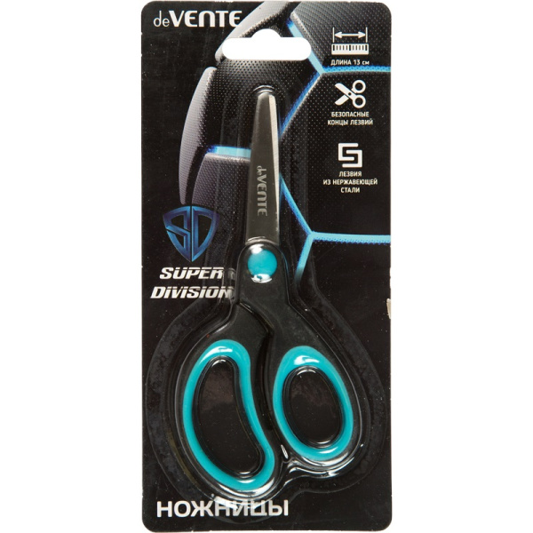 Ножницы  детск. 130мм Super Division, закругл лезвия, прорез.ручк