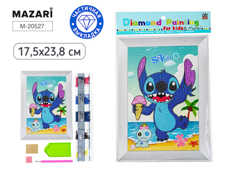 Алмазная мозаика 17,5*23,8см Стич, частичная
