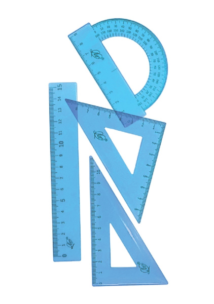 Линейки 4 пр.(лин.15см,2треуг,тр-р) н-р Синий малый
