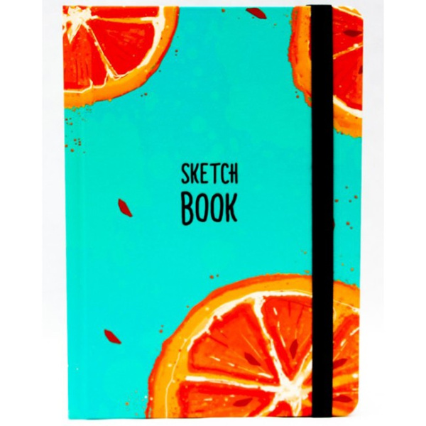 Скетчбук А5 7БЦ  80л Апельсин, выб.лак резинка