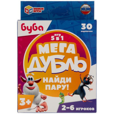 Игра настольная Мега дубль 5в1 Буба. Найди пару 30 карточек
