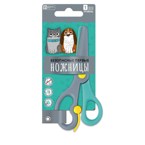 Ножницы  детск. 136мм Кот и пёс, безопасн.лезвия, ассиметрич.