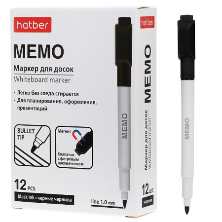Маркер д/доски черный с губкой 1,0мм Мемо на магните