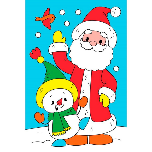 Картина по номерам 10*15 см Дед Мороз и Снеговичок