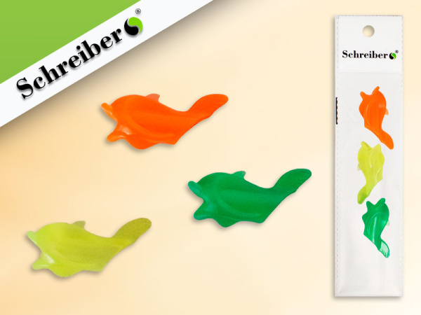 Держатель д/пишущих предметов Рыбка-тренажер резин.Неон 3шт/уп