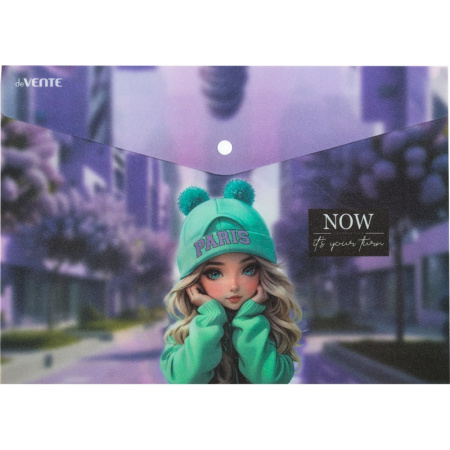Папка-конверт кнопка А4 Paris Girl, искрящ. фактура