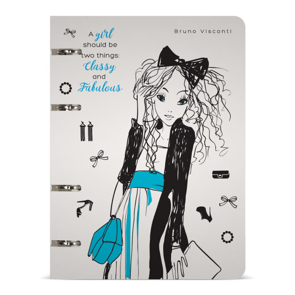 Тетрадь блок/кольцах  80л Модница, пластик. обл.  АКЦИЯ