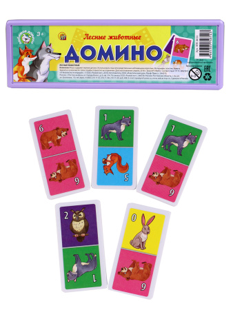 Домино пластик Лесные животные пласт. пенал
