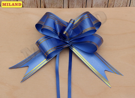 Бант упаковочный 30мм Бабочка синий, золотые линии  10шт/уп