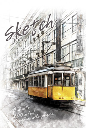 Скетчбук/гребень А4 20л Трамвай, 300г/кв.м, софт тач