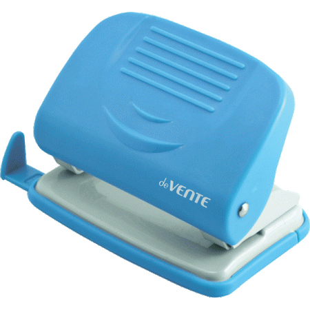 Дырокол 20л Neon голубой, с линейкой