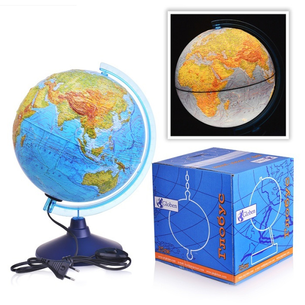 Глобус физический  с подсвет. d 250 рельефный