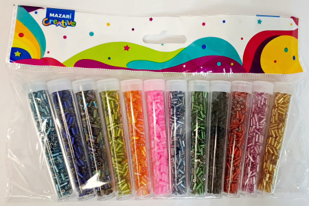 Бисер 12цв 7гр 3мм, пластик.колба (стеклярус)