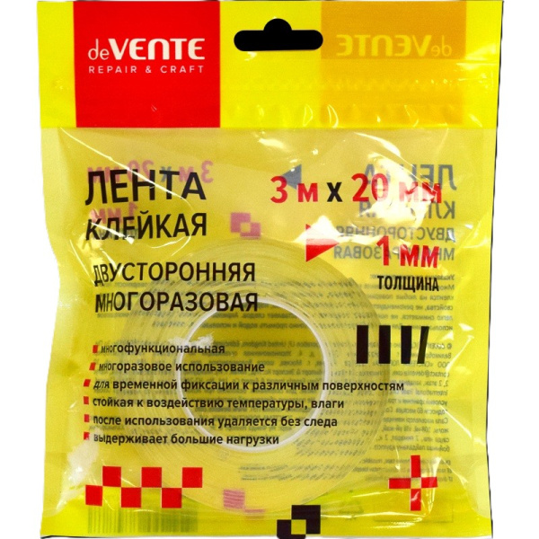 Скотч двусторонний 20мм*3м Repair&Craft многораз., прозрач.