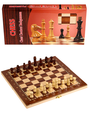 Игра настольная 3 в1 (шахматы, шашки, нарды) фигуры-дерево АКЦИЯ