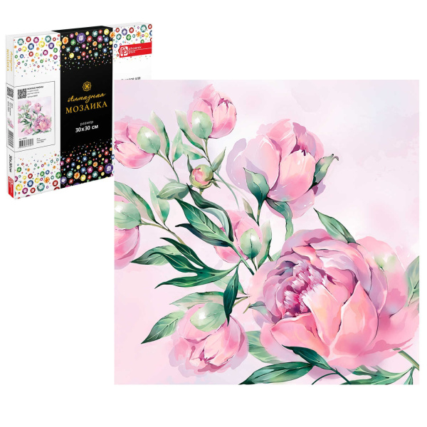 Алмазная мозаика 30*30см Нежные пионы