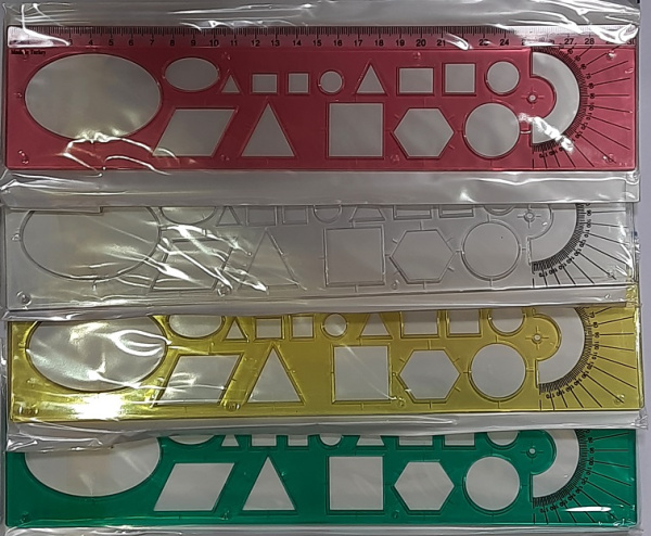 Трафарет геометрических фигур с линейкой 30см