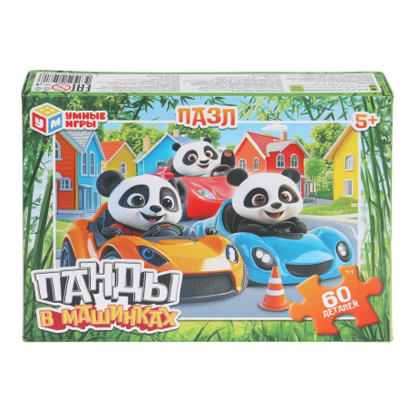 Пазлы 60 эл Панды в машинках