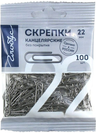 Скрепки канц. 22мм 100шт, в пакете
