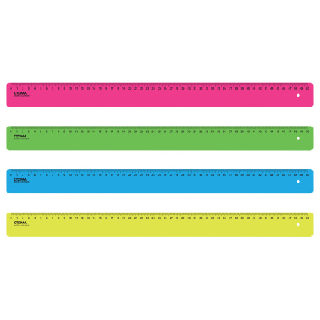 Линейка пластик 50см неон непрозрачная