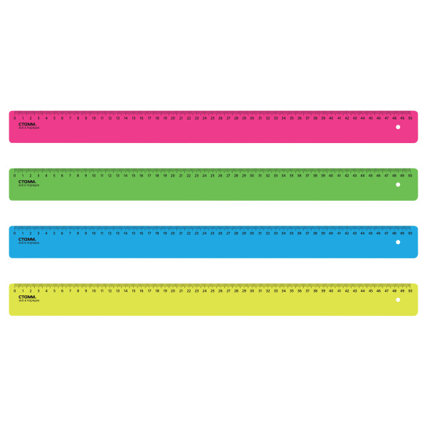 Линейка пластик 50см неон непрозрачная