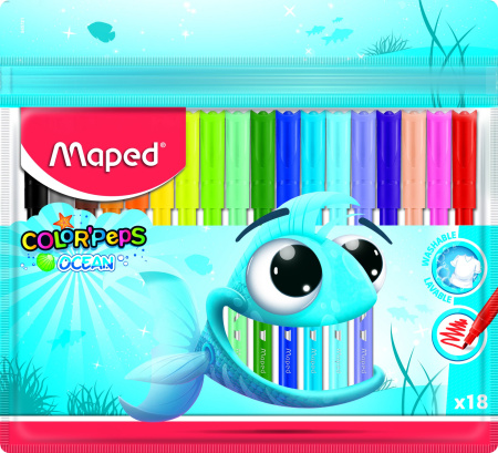 Фломастеры ColorPeps Ocean 18цв. смываемые в п/э пакете с подвесо
