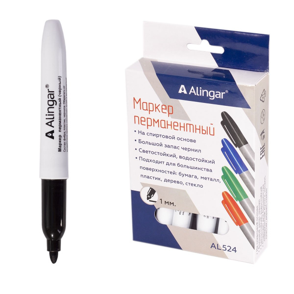 Маркер черный перманентный, острый 1,0-7,0мм