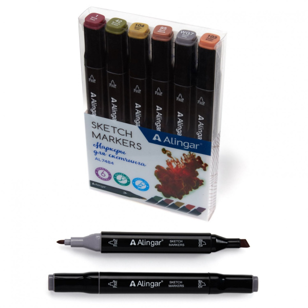 Маркер д/скетчинга  06цв Коричневые цвета 1-6мм