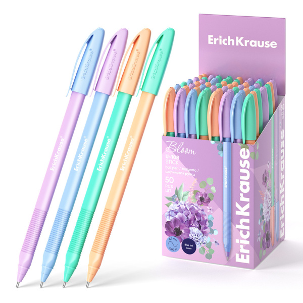 Ручка шарик. EK U-108 Stick Pastel Bloom 1,0мм, синяя