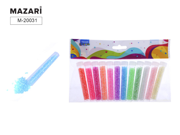 Бисер 12цв 7гр 2мм, пластик.колба (стеклярус)