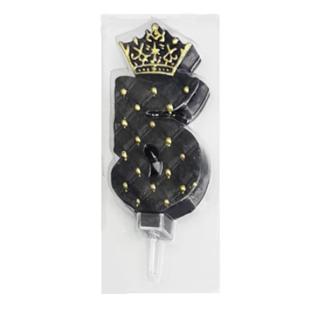 Свеча д/торта цифра Корона на черном "5"  9см
