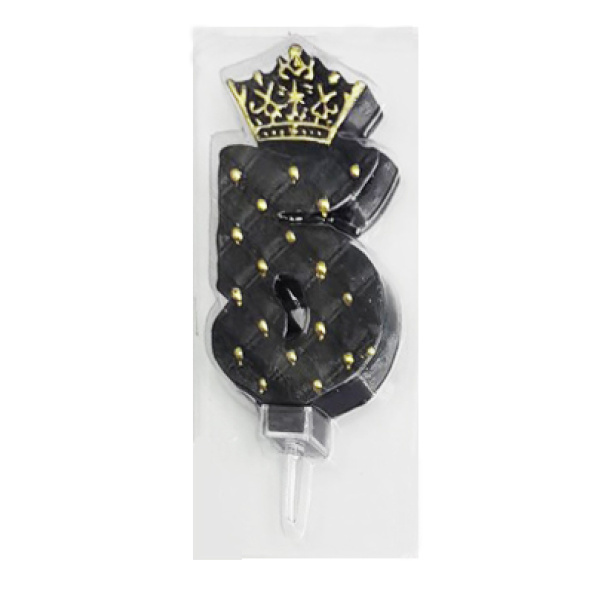 Свеча д/торта цифра Корона на черном "5"  9см