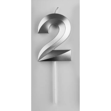 Свеча д/торта цифра Серебро "2"  7см