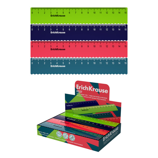 Линейка пластик 15см Reef, с волнистым краем