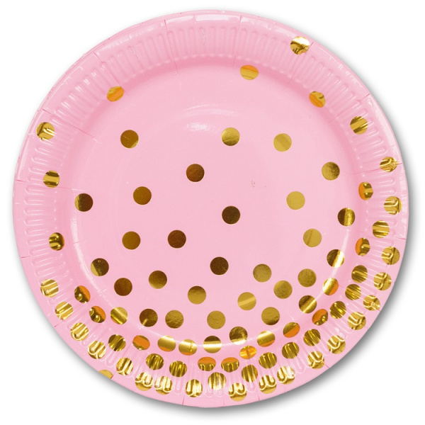 Тарелка бумажная Горошек золотой 6шт 17см