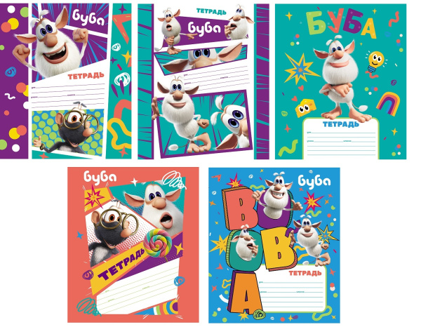Тетрадь 12л клетка Буба   скругл.углы,  5 дизайнов