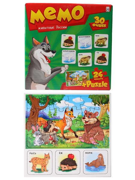 Игра настольная МЕМО-Животные России + Пазлы (24эл)