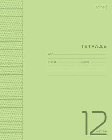 Тетрадь 12л косая линия Зеленая, част.накл, пластик. обл.