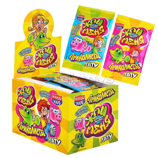 Взрывная карамель "Приколисты. Жми меня" с тату и игрушк(30шт)