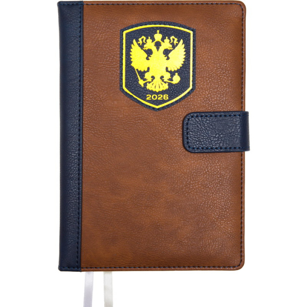 Ежедневник.2026г А5 7Бц Blazon коричневый с синим, кожзам, пороло
