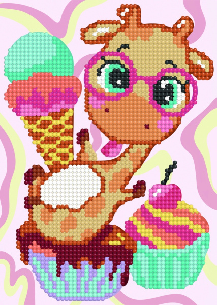 Алмазная мозаика на картоне 15*21см Сладости для жирафа