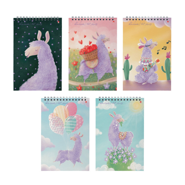 Блокнот/гребень  А5 40л Лавандовые ламы, 5вид.  АКЦИЯ